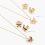 Juego Mariposas Zirconias Blancas y Colores Chapa de Oro 151 - Modelo 1
