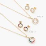 Juego Aros Zirconias Blancas y Colores Chapa de Oro 153 - Modelo 1