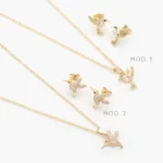 Juego Colibri Zirconias Blancas Chapa de Oro 155 - Modelo 1