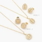 Juego Virgen de Guadalupe Zirconias Blancas Chapa de Oro 156