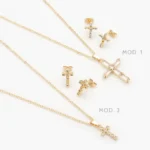 Juego Cruces Zirconias Blancas Chapa de Oro 157 - Modelo 1