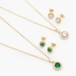 Juego Zirconias Blancas y Verdes Chapa de Oro 161
