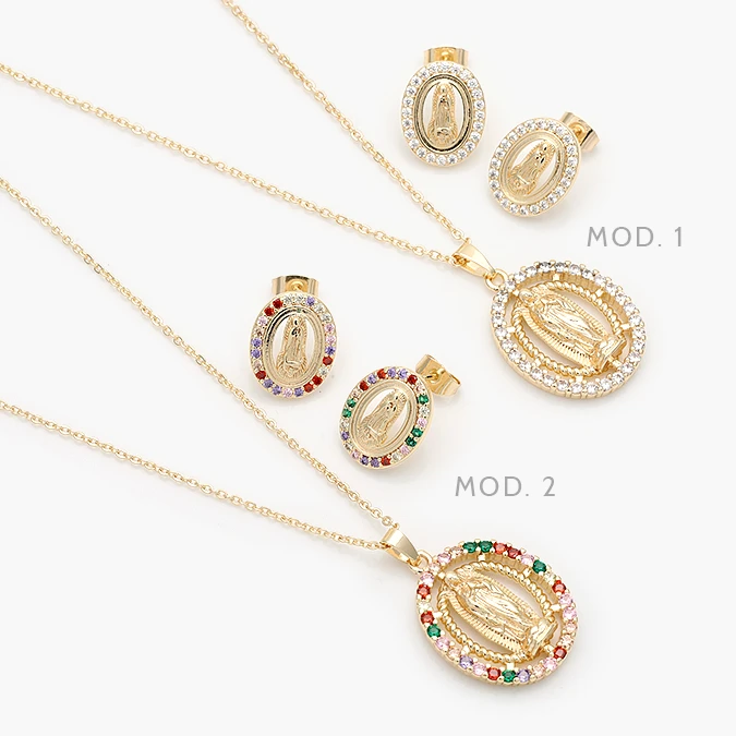 CTJ0162 Juego Virgen de Guadalupe Zirconias Blancas y Colores Chapa de Oro 162 - Image 1
