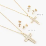 Juego Cruces Zirconias Blancas Chapa de Oro 163