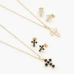 Juego Cruces Zirconias Blancas y Negras Chapa de Oro 167