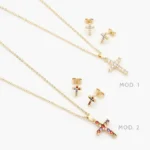 Juego Cruces Zirconias Blancas y Colores Chapa de Oro 168 - Modelo 1