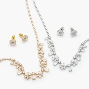 Set Fiesta Chapa de Oro Flores Zirconias 0174