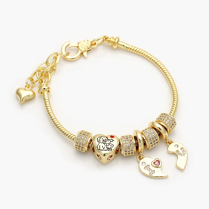 CTP0779 Pulso Armados Corazones Mascota Zirconias Chapa de Oro 0779 - Image 1