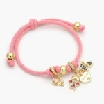 Pulso Tejido Rosa Niños Corazón Chapa de Oro 0782