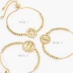 Pulso Ajustable Bolitas Virgen Guadalupe Zirconias Blancas Chapa de Oro 870
