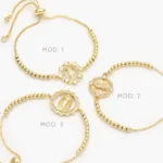 Pulso Ajustable Bolitas Virgen Guadalupe Zirconias Blancas Chapa de Oro 870 - Modelo 1