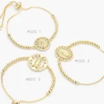 Pulso Ajustable Virgen Guadalupe Corazones Zirconias Blancas Chapa de Oro 871 - Modelo 1