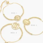 Pulso Ajustable Virgen Guadalupe Corazones Zirconias Blancas Chapa de Oro 871