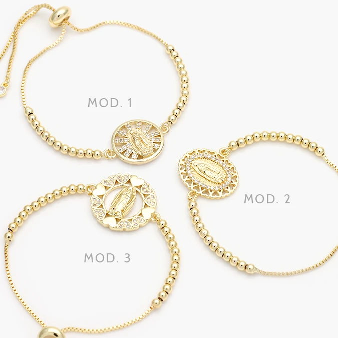 MPU871 Pulso Ajustable Virgen Guadalupe Corazones Zirconias Blancas Chapa de Oro 871 - Image 1