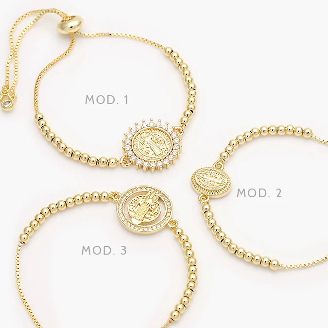 MPU874 Pulso Ajustable San Benito Zirconias Blancas Chapa de Oro 874 - Image 1