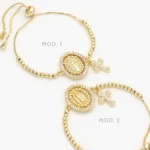 Pulso Ajustable Virgen San Benito Cruz Zirconias Blancas Chapa de Oro 876