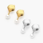 Aretes Conchas con Perlas Acero Inoxidable 51 - Oro
