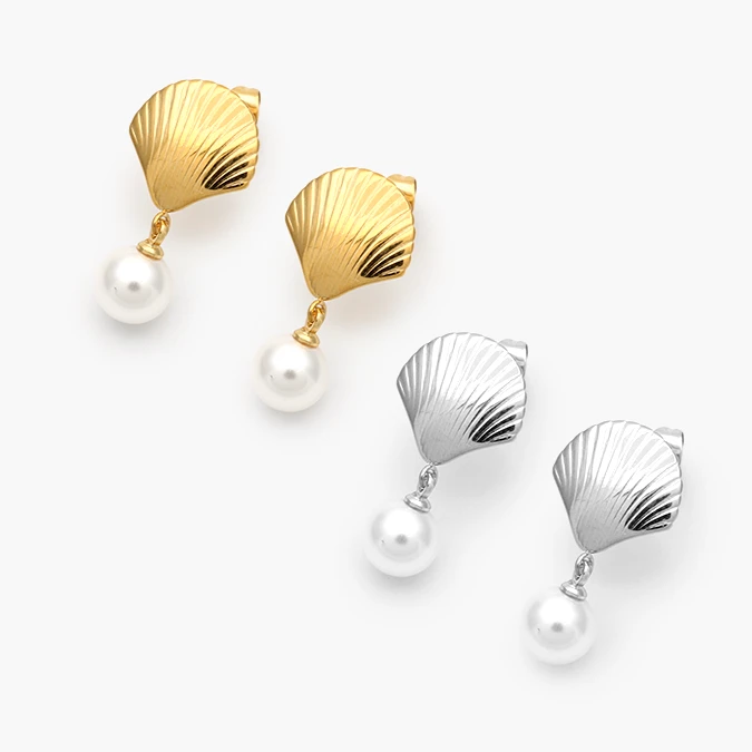 AA10051 Aretes Conchas con Perlas Acero Inoxidable 51 - Image 1