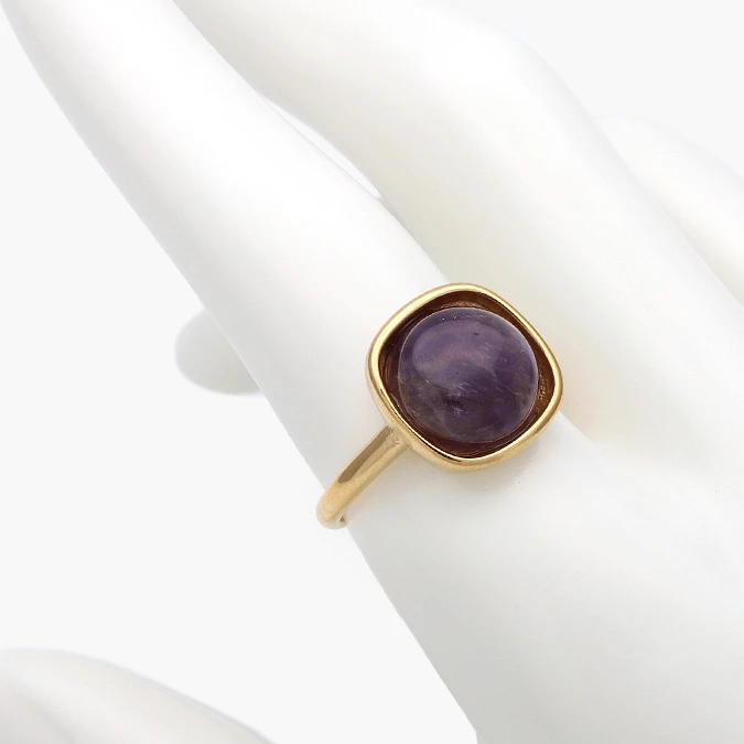 AB0082A Anillo Piedra Acrílico Morado Acero Inoxidable 682 - Image 1