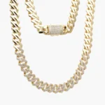 Cadena Mónaco 10mm. Zirconias Blancas Chapa de Oro 0567