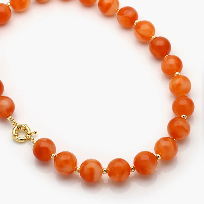CD0710 Collar Acrílico Resina Naranja Chapa de Oro - Imagen 1