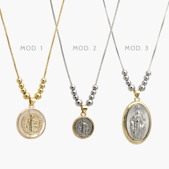 CDR0458 Collar Virgen San Benito Bicolor Chapa de Oro 458 - Imagen 1