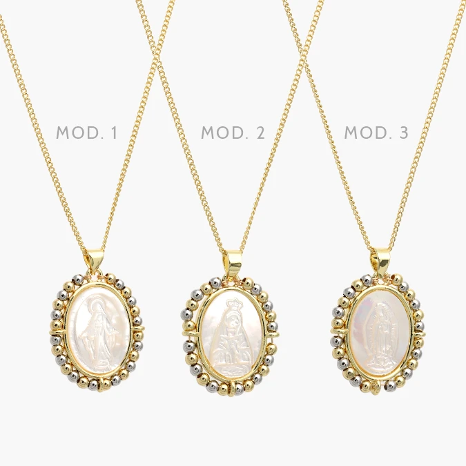 CDR0460 Collar Virgen Madre Perla Chapa de Oro 460 - Imagen 1