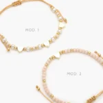 Pulso Tejido Ajustable Corazones Perlas Chapa de Oro 323 - Modelo 1