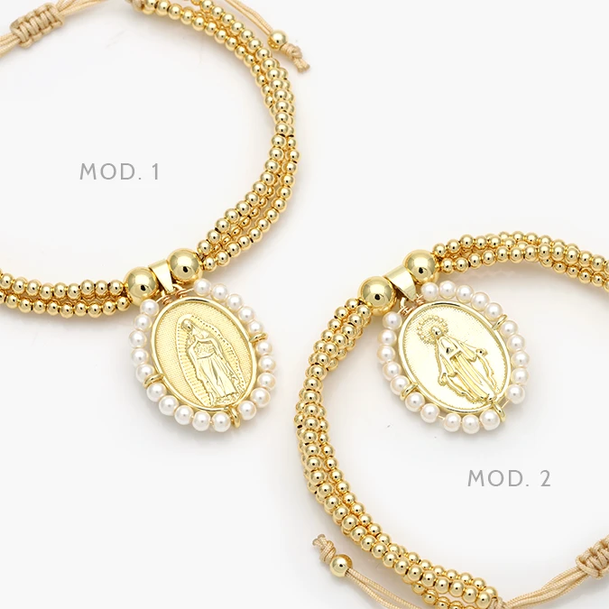 CPR0320 Pulso Tejido Ajustable Virgen Guadalupe Perlas Chapa de Oro 320 - Image 1