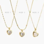 Collar Corazones Zirconia Blanca Esmalte Chapa de Oro 729