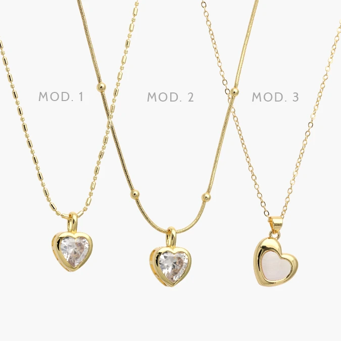 CTD0729 Collar Corazones Zirconia Blanca Esmalte Chapa de Oro 729 - Imagen 1