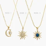 Collar Luna Sol Zirconia Blanca Esmalte Chapa de Oro 730