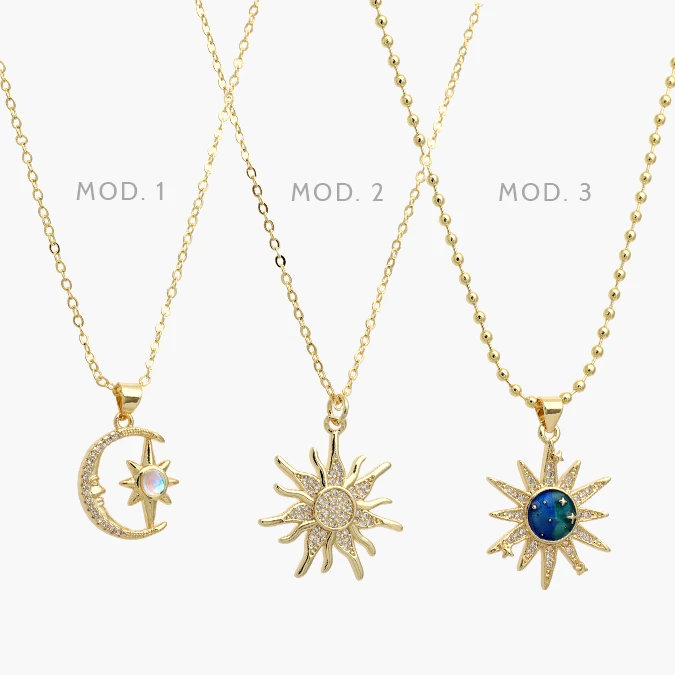 CTD0730 Collar Luna Sol Zirconia Blanca Esmalte Chapa de Oro 730 - Imagen 1
