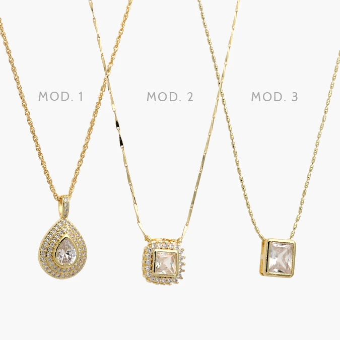 CTD0733 Collar Gota Zirconia Blanca Chapa de Oro 733 - Imagen 1
