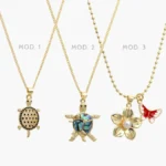 Collar Tortuga Esmalte Flor Perla Chapa de Oro 735 - Modelo 1