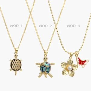 Collar Tortuga Esmalte Flor Perla Chapa de Oro 735