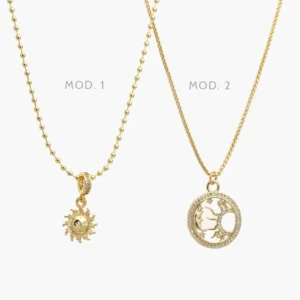 Collar Luna Sol Zirconia Blanca Chapa de Oro 736