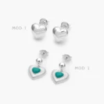 Broqueles Corazones Esmalte Verde Plata .925 241
