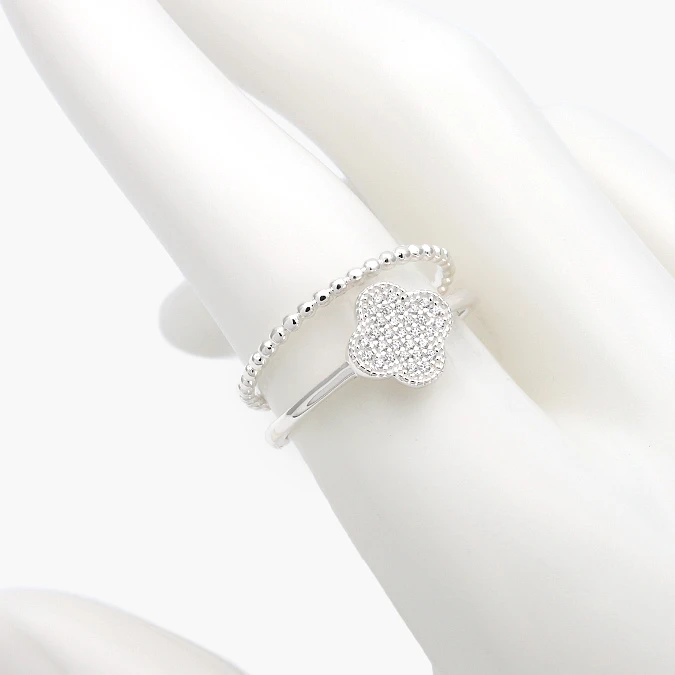 PB0282 Anillo Doble Flor Trébol Zirconia Plata .925 Mod. 282 - Imagen 1