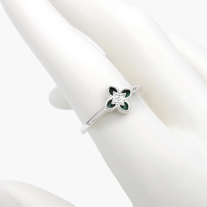 PB0287 Anillo Flor Trébol Esmalte Verde Plata .925 Mod. 287 - Imagen 1