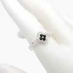 Anillo Flor Trébol Zirconias Negras Plata .925 Mod. 292