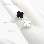 Anillo Flor Trébol Blanco y Negro Plata .925 Mod. 302