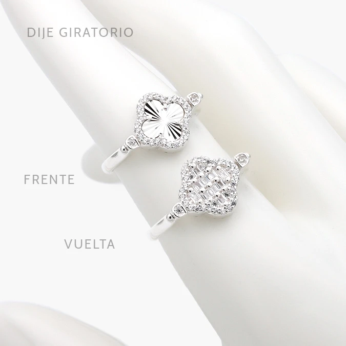 PB0303 Anillo Flor Trébol Giratorio Plata .925 Mod. 303 - Imagen 1