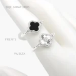 Anillo Giratorio Flor Trébol Negro Plata .925 Mod. 304
