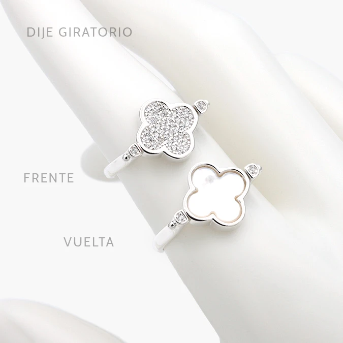 PB0305 Anillo Flor Trébol Zirconia Giratorio Plata .925 Mod. 305 - Imagen 1