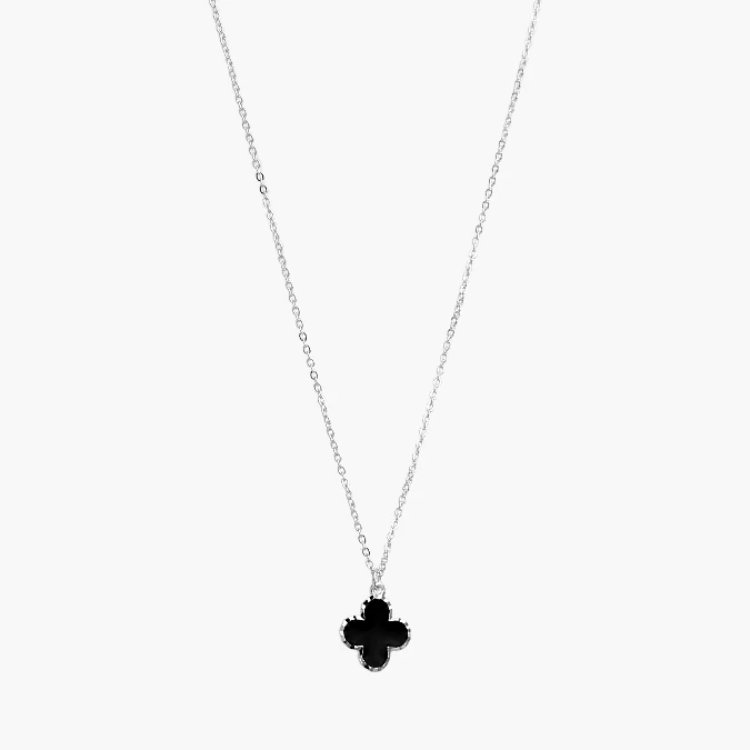 PD0173 Collar Plata .925 Flores Trébol Negro 0173 - Image 1