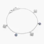 Pulso Plata .925 Flores Tréboles Zirconias Blancas y Azules 0145