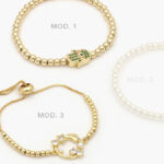 Pulso Bolitas Ajustable Micropave Estrellas Mano de Fatima Zirconia Verde Chapa de Oro