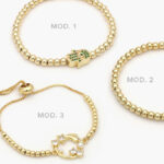 Pulso Bolitas Ajustable Micropave Estrellas Mano de Fatima Zirconia Verde Chapa de Oro