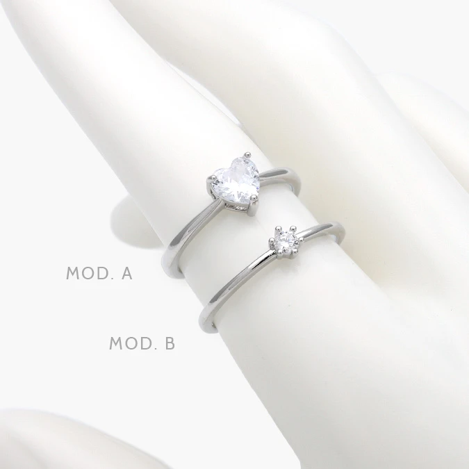 CB0685 Anillo Corazón Zirconia Blanca Chapa de Rodio 685 - Imagen 1